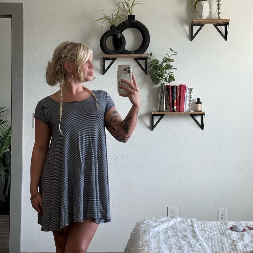 Casual Gray Striped Dress